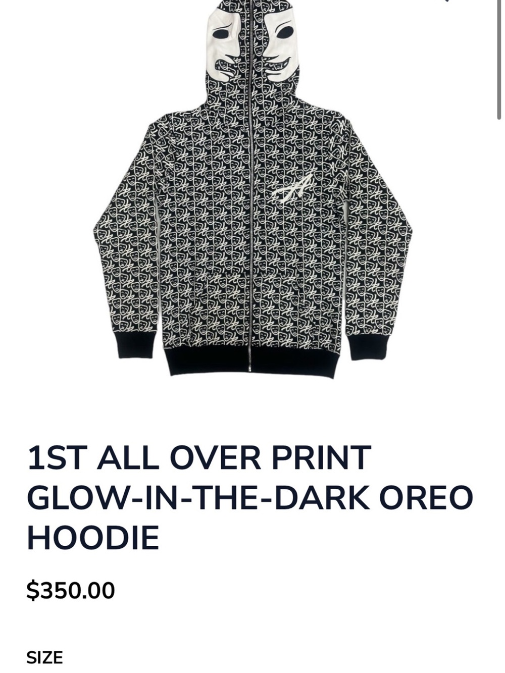 Glow-In-The-Dark Oreo All-Over Print Zip-Up Hoodie - Black/White
